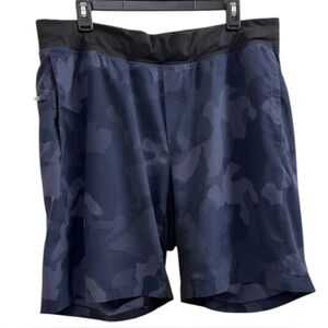 Lululemon Men’s THE Linerless Shorts XL Black Blue Camouflage Drawstring 9”